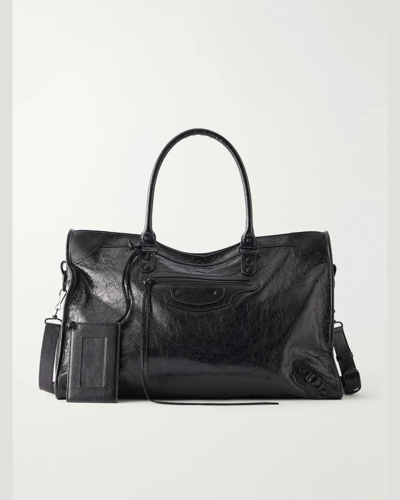 Balenciaga Le City Large Textured-Leather Tote Bag Black