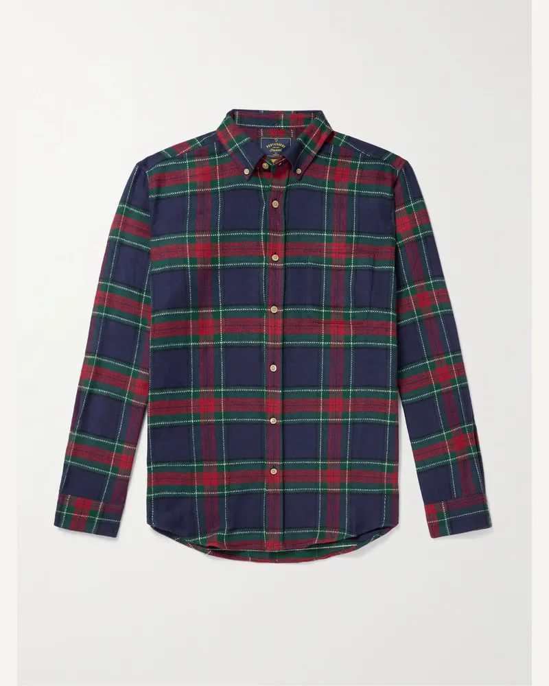Portuguese Flannel Faru Hemd aus kariertem Baumwollflanell mit Button-Down-Kragen Blau