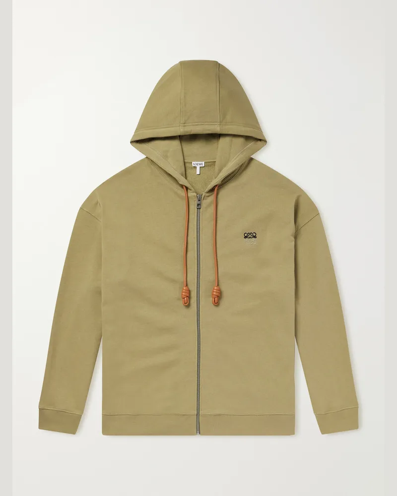 Loewe Anagram-Embroidered Cotton-Jersey Zip-Up Hoodie Green