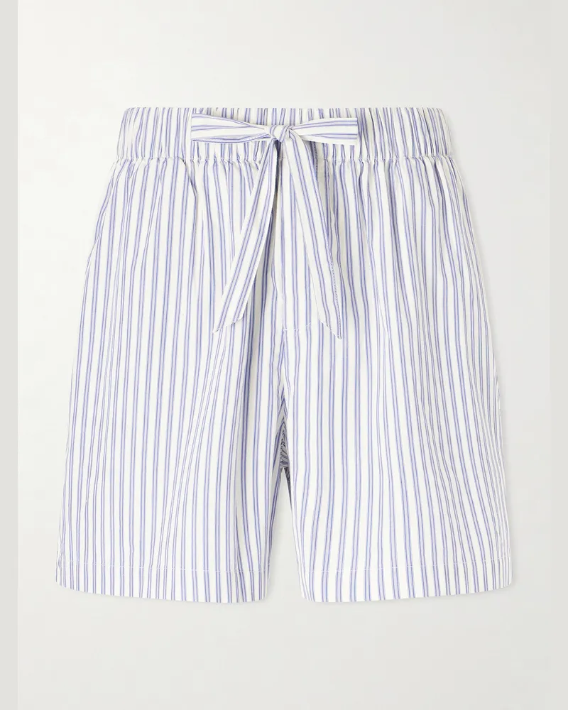 TEKLA Straight-Leg Striped Organic Cotton-Poplin Shorts Blue