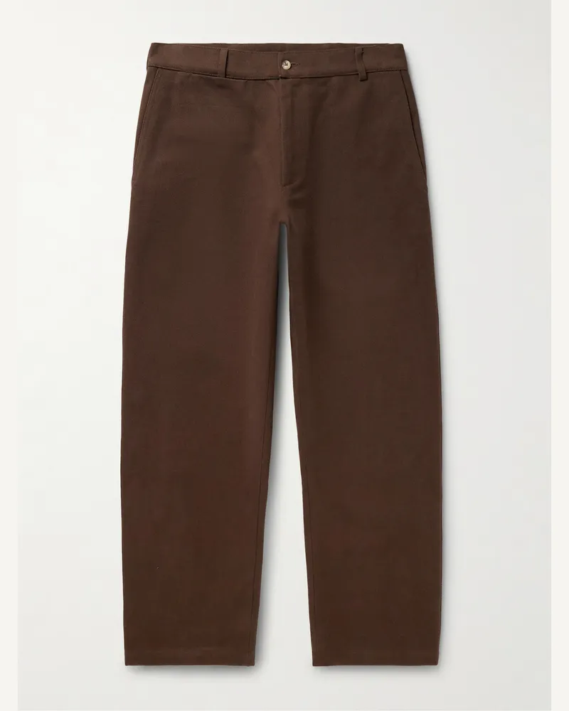 De Bonne Facture Balloon Tapered Cotton-Drill Trousers Brown