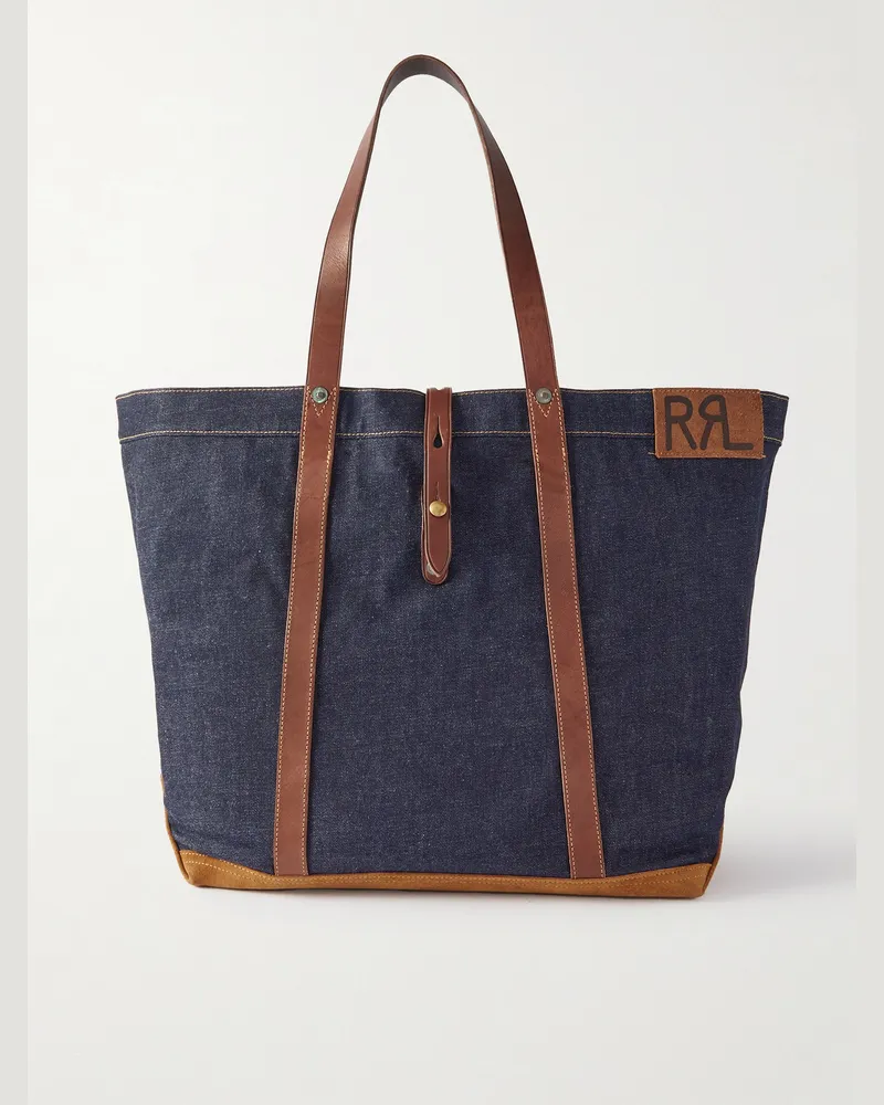 RRL Suede and Leather-Trimmed Denim Tote Bag Blue