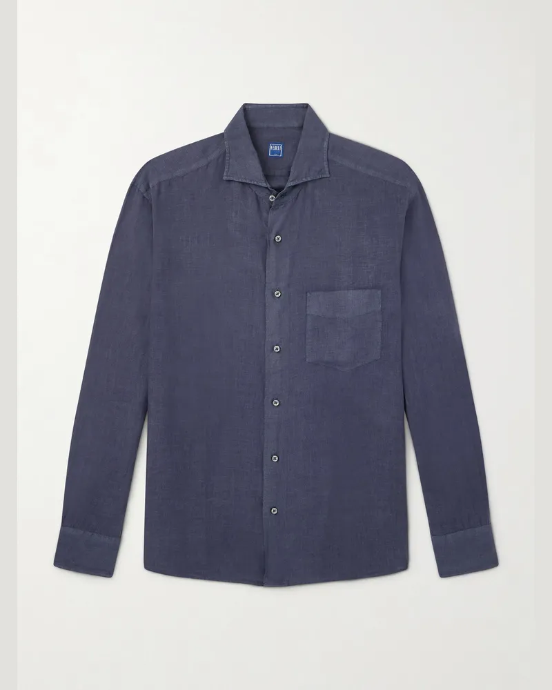Fedeli Phil Cutaway-Collar Linen Shirt Blue