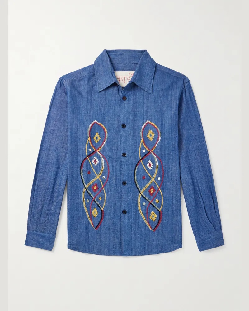 KARDO Luis Hemd aus Baumwoll-Chambray mit Stickereien Blau