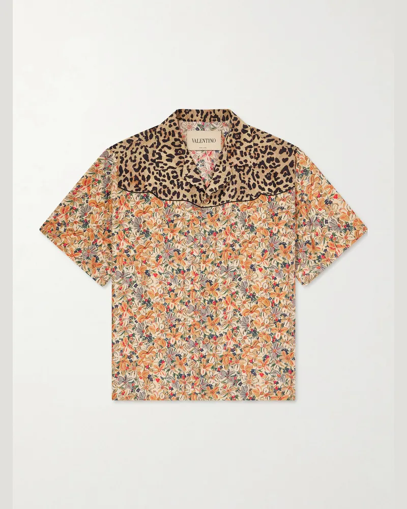 Valentino Garavani Camp-Collar Printed Silk-Satin Shirt Multi