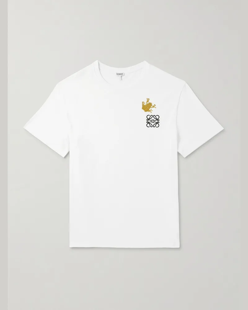 Loewe T-Shirt aus Stretch-Baumwoll-Jersey mit Logostickerei und Applikation Weiß