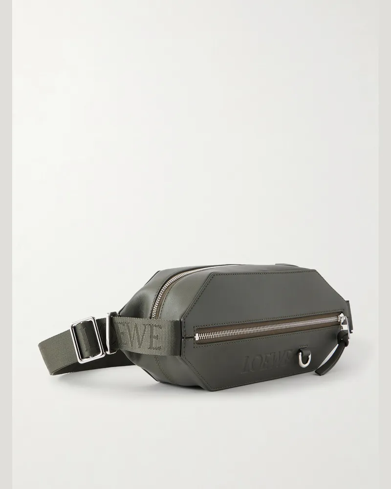 Loewe Logo-Debossed Leather Belt Bag Green
