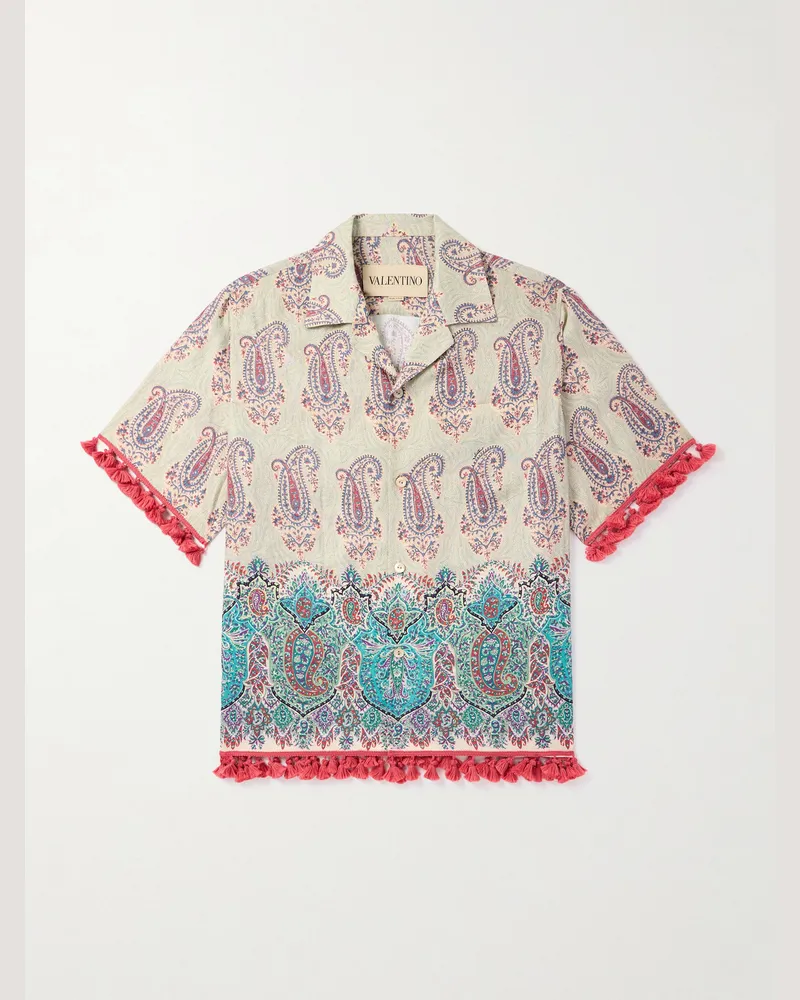 Valentino Garavani Voyage Imaginaire Hemd aus Leinen mit Paisley-Print, Troddeln und Reverskragen Pink