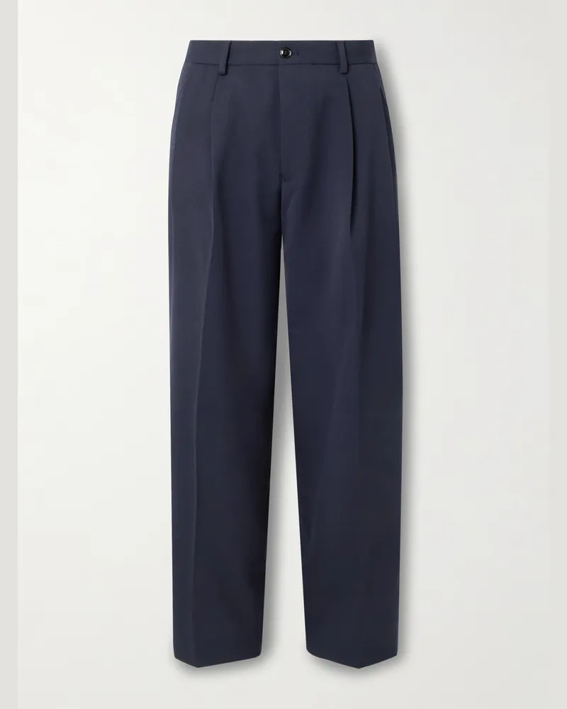 NN 07 Justin 10002 gerade geschnittene Anzughose aus Twill aus einer Wollmischung mit Falten Blau