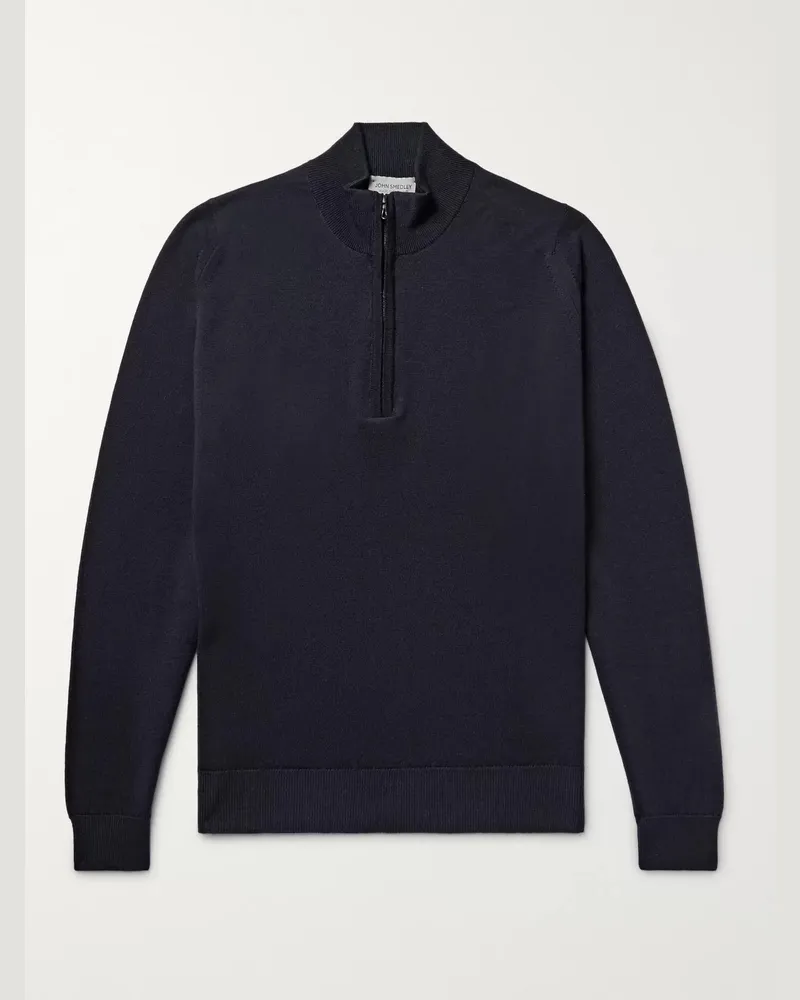 John Smedley Tapton schmal geschnittener Pullover aus Merinowolle mit kurzem Reißverschluss Blau