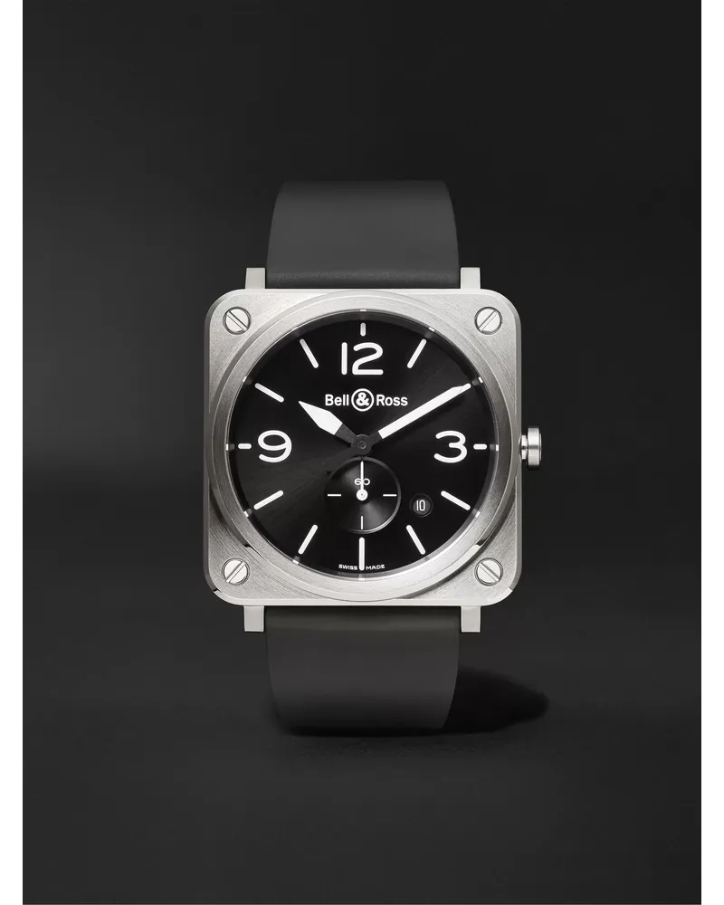 Bell & Ross BR S 39 mm Uhr aus Stahl mit Kautschukarmband, Ref.- Nr. BRS‐BLC‐ST Schwarz