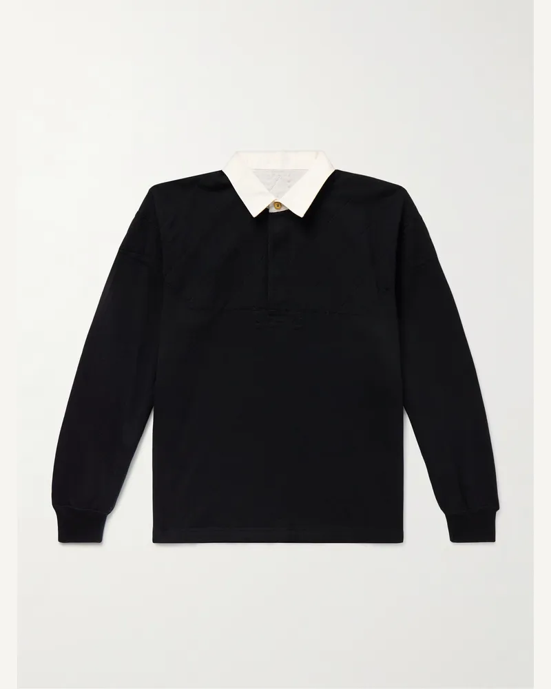 Visvim Pullover aus Wolle mit Polokragen aus Baumwoll-Twill Schwarz