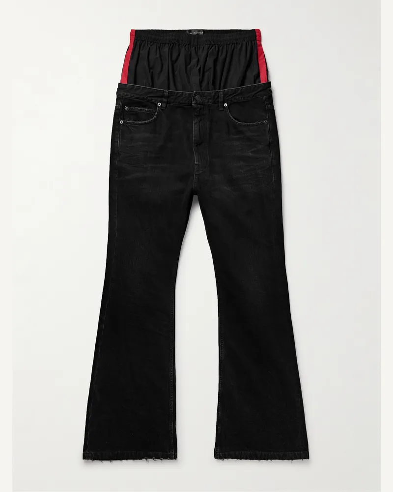 Balenciaga Mehrlagige Schlagjeans mit Shell-Besatz und Distressed-Details Schwarz