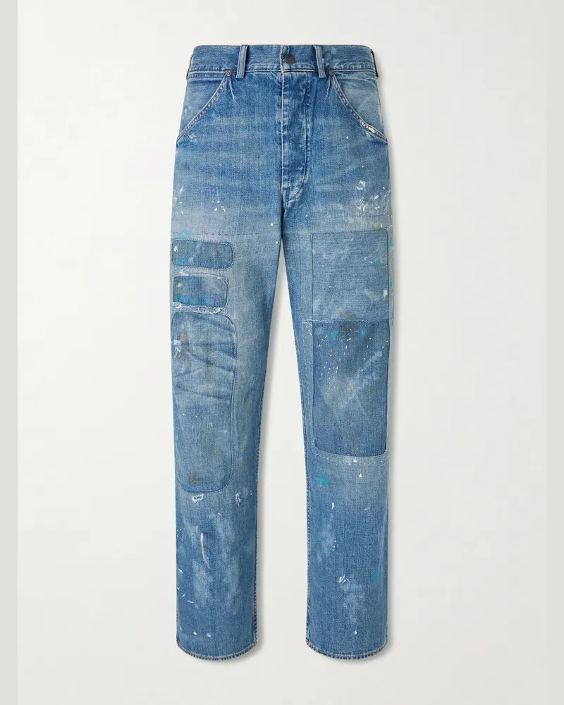 Ralph Lauren Gerade geschnittene Patchwork-Jeans in Distressed-Optik Blau