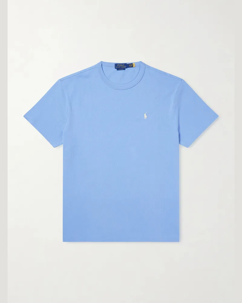 Ralph Lauren Logo-Embroidered Cotton-Jersey T-Shirt Blue