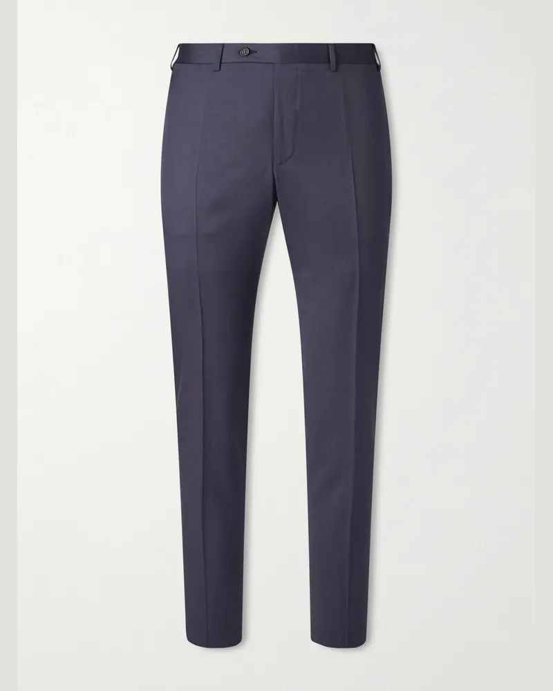 Canali FF Tapered Wool Suit Trousers Blue