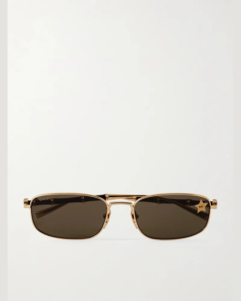 Gucci Bamboo goldfarbene Sonnenbrille mit eckigem Rahmen und Details aus Azetat Gold