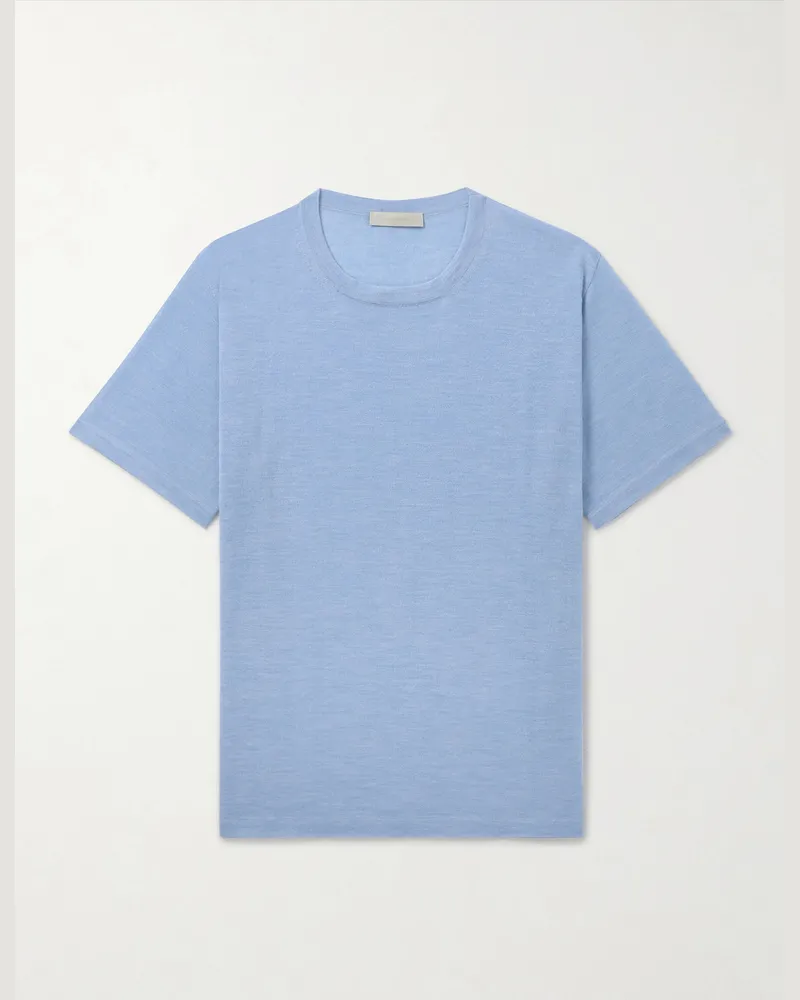 SAMAN AMEL Cashmere and Silk-Blend T-Shirt Blue