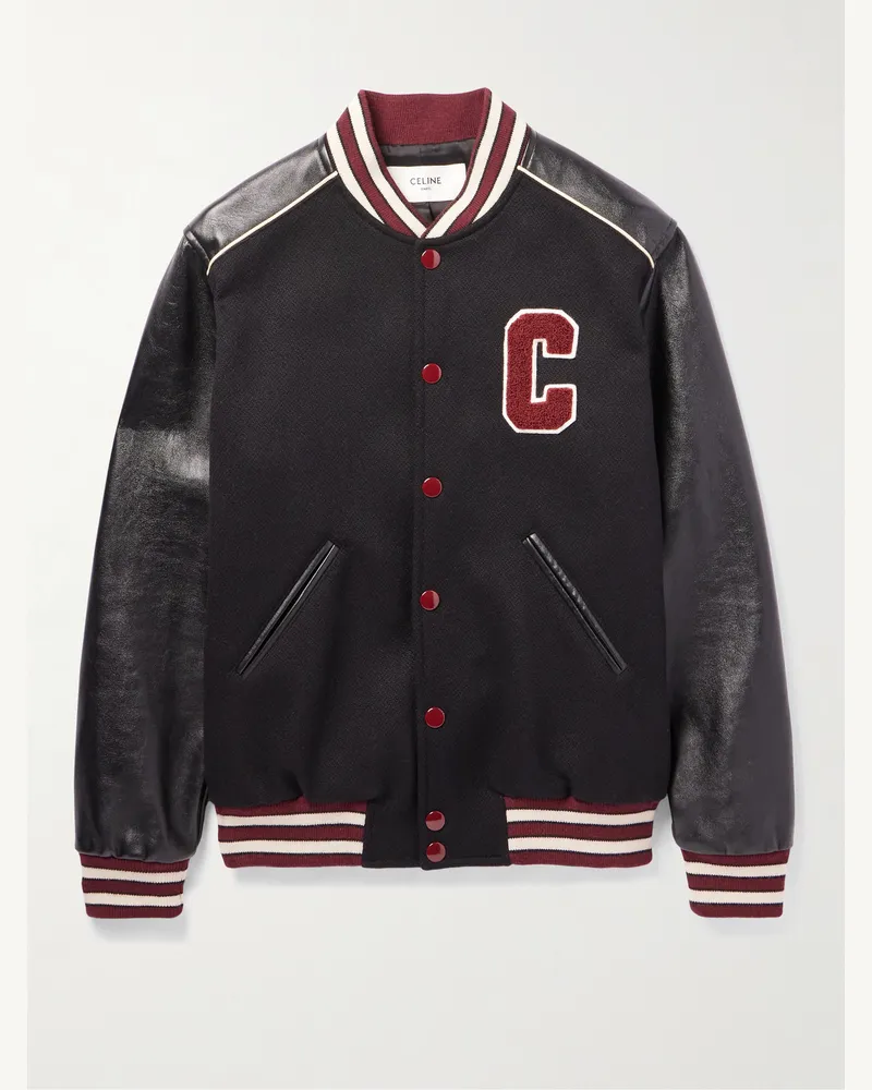 Celine Teddy Collegejacke aus einer Wollmischung und Leder mit Logoapplikation Schwarz