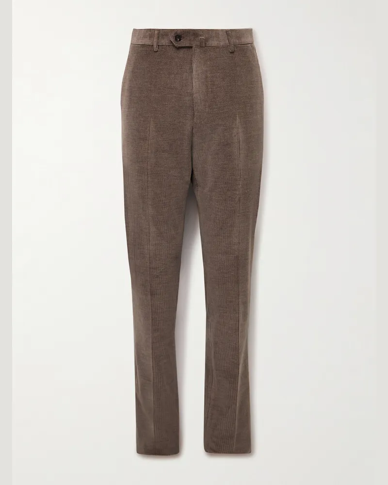 Caruso Slim-Fit Straight-Leg Cotton-Blend Corduroy Suit Trousers Brown