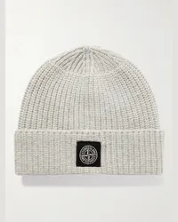 Stone Island Beanie aus Wolle in Rippstrick mit Logoapplikation Neutral