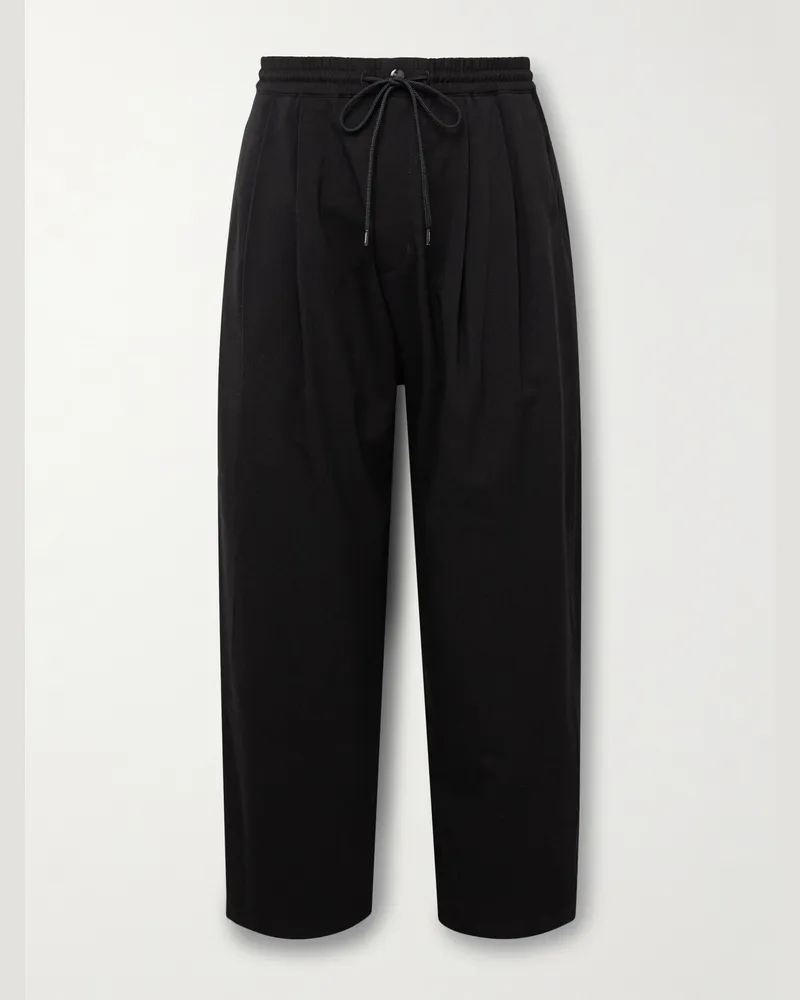 Neighborhood BaggySilhouette Easy gerade geschnittene Hose aus Crêpe mit Kordelzugbund und Falten Schwarz