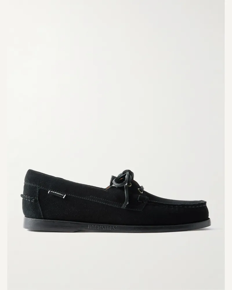Sebago Docksides Portland Bootsschuhe aus Veloursleder mit Lederbesatz Schwarz