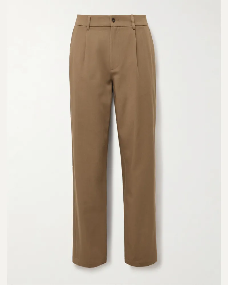 De Bonne Facture Gerade geschnittene Hose aus Baumwoll-Twill mit Falten Braun