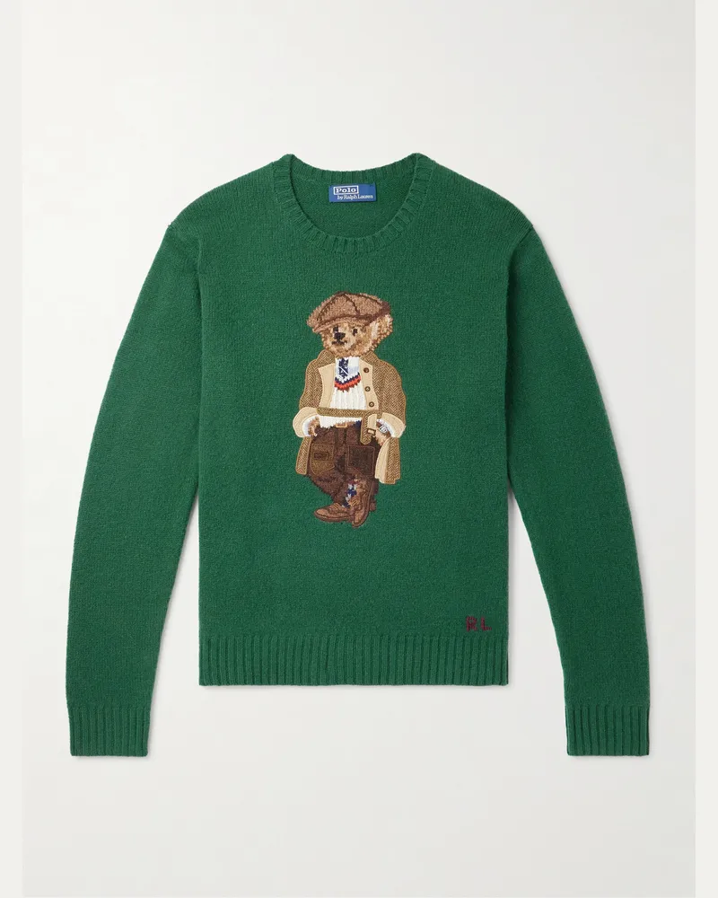 Ralph Lauren Pullover aus einer Woll-Kaschmirmischung mit Intarsienmuster und Applikation Grün