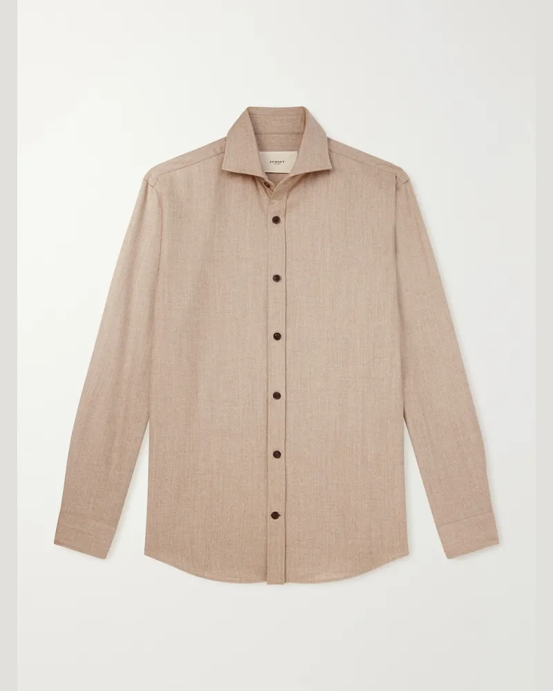 PURDEY Cutaway-Collar Wool and Cashmere-Blend Shirt Neutrals