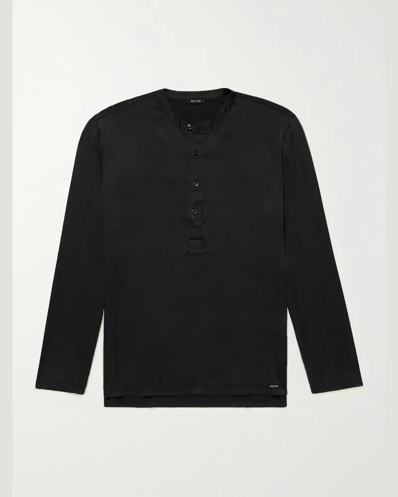 Tom Ford Henley-Pyjama-Oberteil aus Stretch-Seidensatin Schwarz