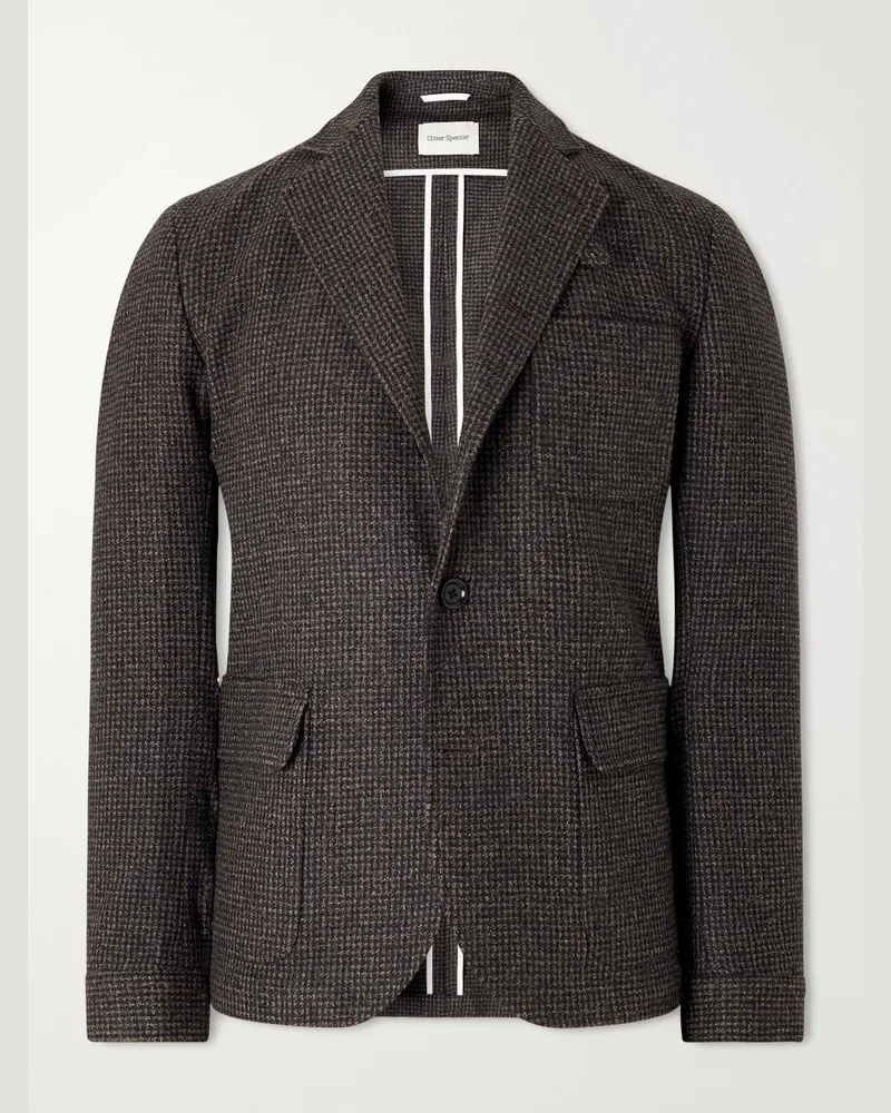 Oliver Spencer Solms Wool-Blend Houndstooth Blazer Brown