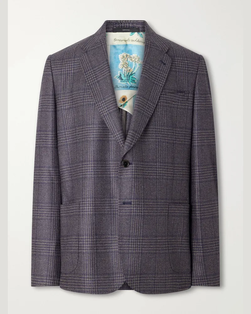Paul Smith Prince of Wales Wool and Silk-Blend Suit Jacket Blue