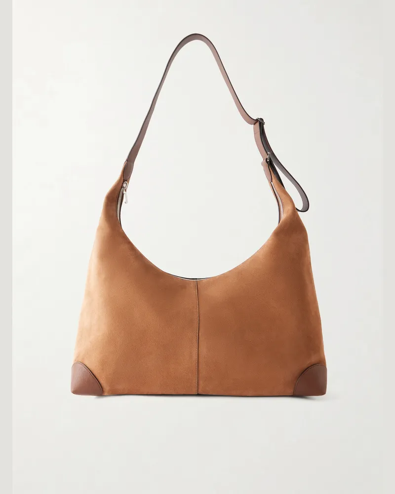 Brunello Cucinelli Leather-Trimmed Suede Tote Bag Brown
