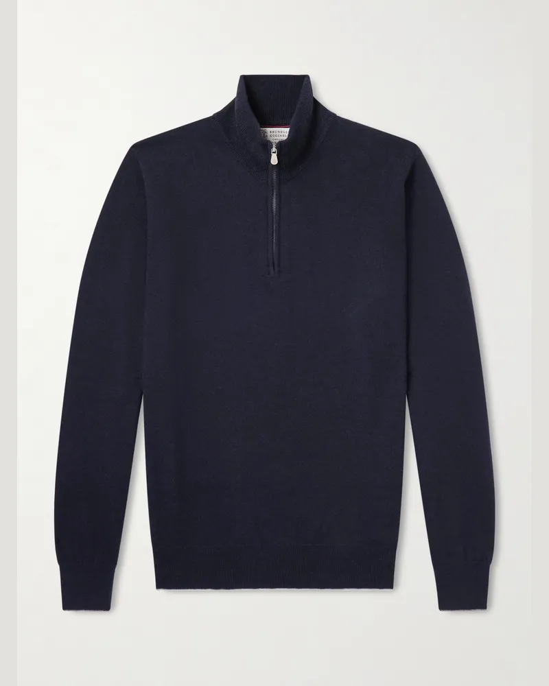 Brunello Cucinelli Troyer aus Kaschmir mit Kontrastdetails Blau