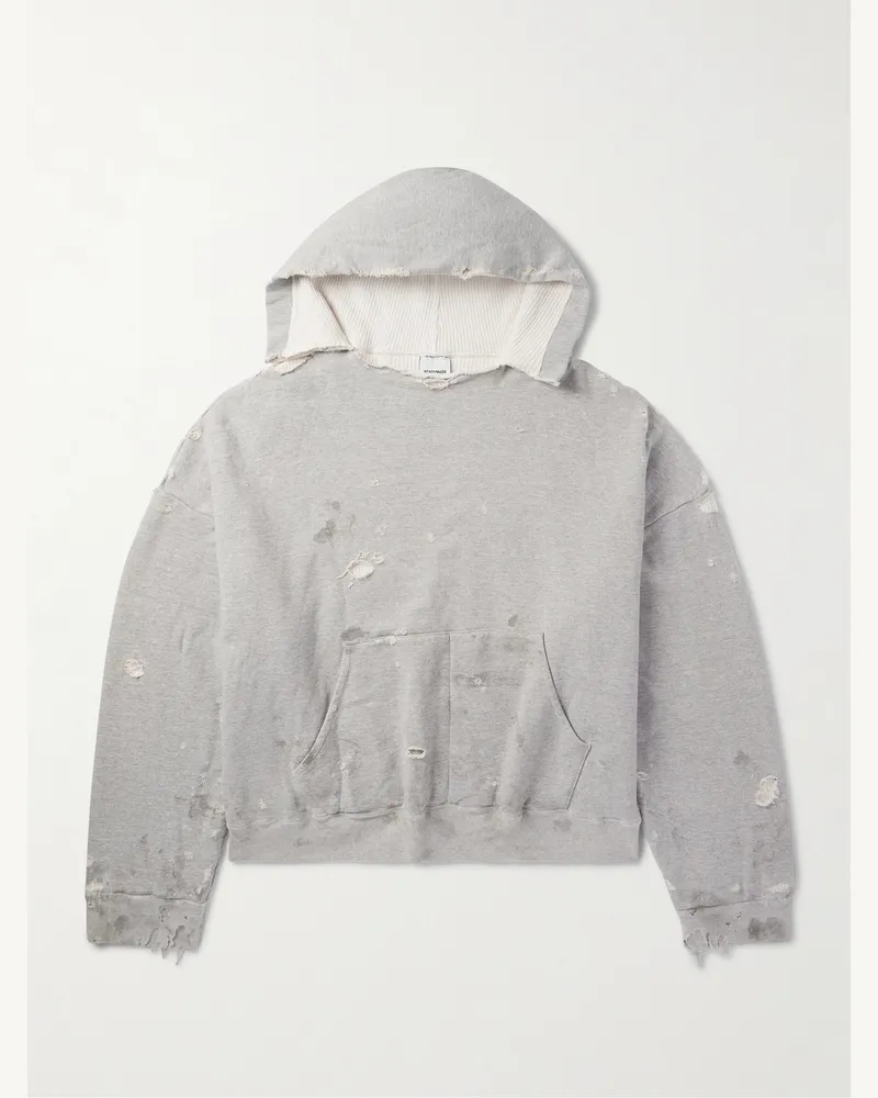 READYMADE Hoodie aus Baumwoll-Jersey in Distressed-Optik Grau