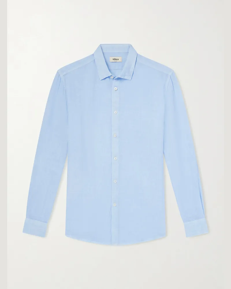 Altea Hemd aus Leinen in Stückfärbung Blau