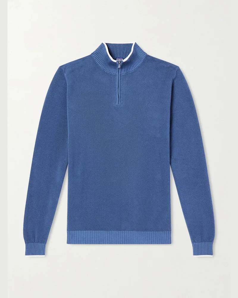 Fedeli Cotton-Piqué Half-Zip Sweater Blue