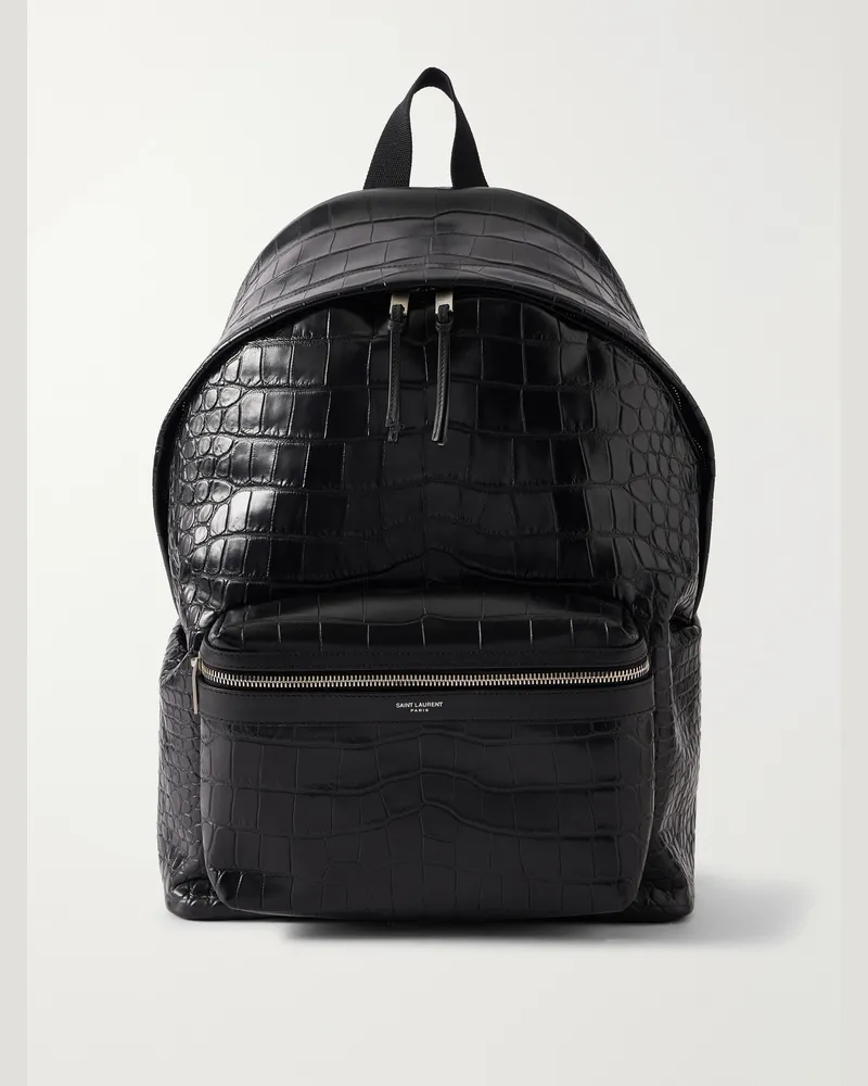 Saint Laurent City Rucksack aus Leder mit Krokodileffekt Schwarz