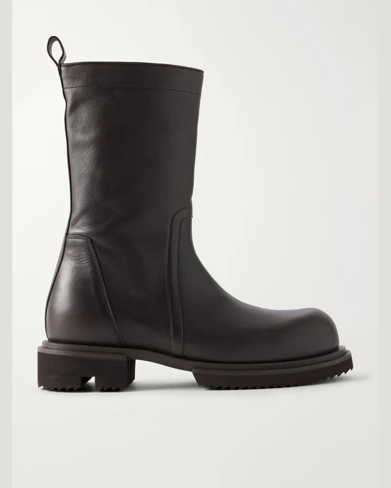 Rick Owens Creeper Gabe Washed Leather Lace-Up Boots Brown