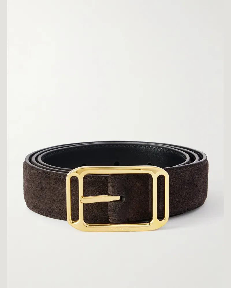 Tom Ford Stadium Gürtel aus Veloursleder, 3,8 cm Braun