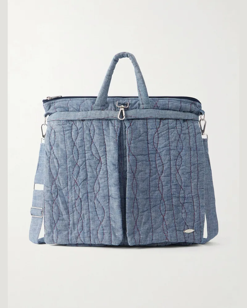 KARDO Embroidered Cotton-Chambray Tote Bag Blue