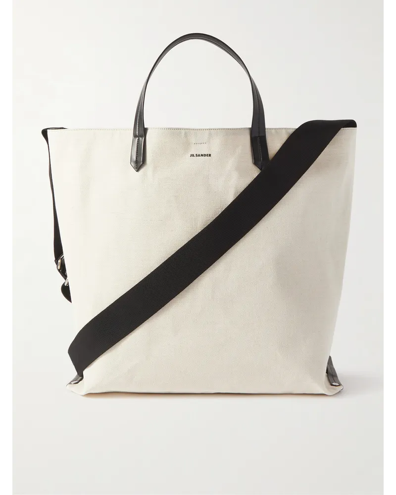 Jil Sander Tote aus Canvas mit Lederbesatz Neutral