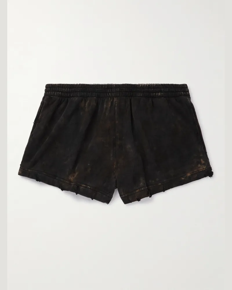 Balenciaga Straight-Leg Distressed Bleached Cotton-Jersey Shorts Black