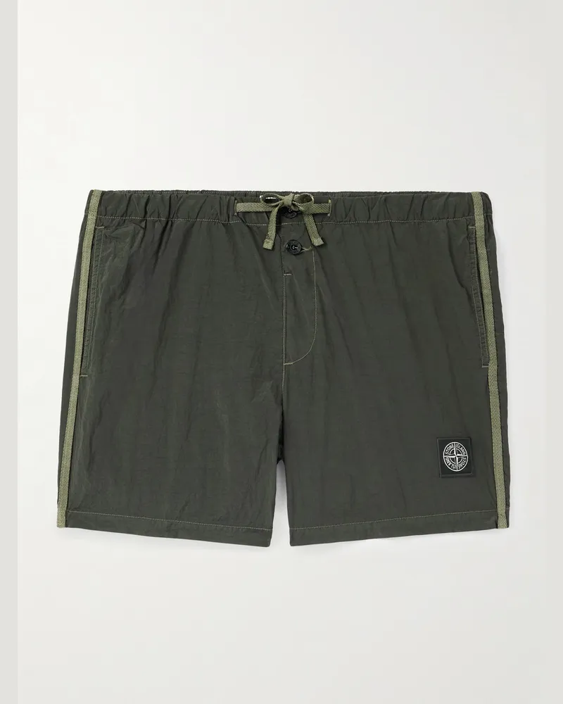 Stone Island Gerade geschnittene mittellange Badeshorts aus „Nylon Metal“-Material aus ECONYL® mit Logoapplikation Grün