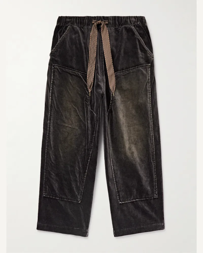 KAPITAL Casa Wide-Leg Cotton-Velvet Drawstring Trousers Brown