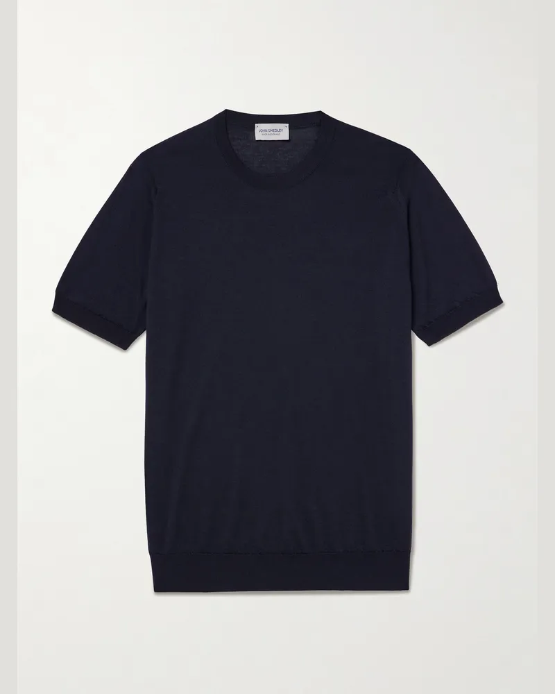 John Smedley Hilcote T-Shirt aus einer Mischung aus Merinowolle und Sea-Island-Baumwolle Blau