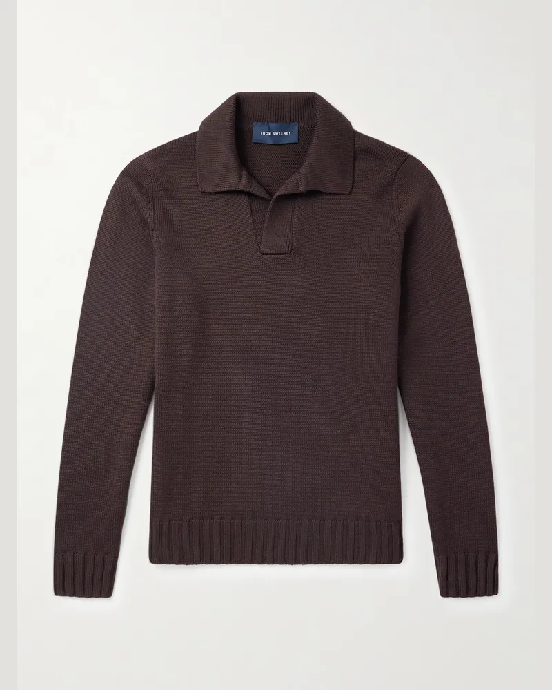 Thom Sweeney Skipper Pullover aus Wolle mit Polokragen Braun