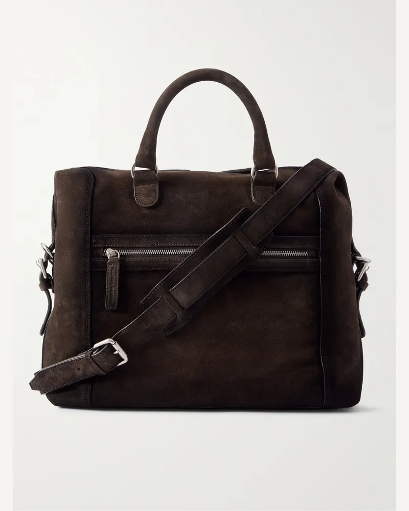 Officine Creative Italia Jules 003 Aktentasche aus Veloursleder mit Airbrush-Effekt Braun