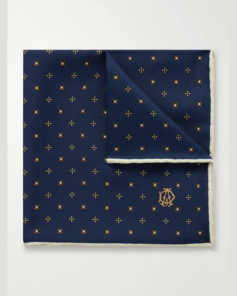 Dunhill Floral-Jacquard Silk Pocket Square Blue